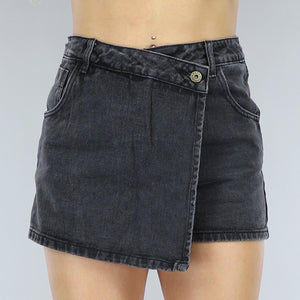 NEW2604 Antraciet Denim Overslag Skort