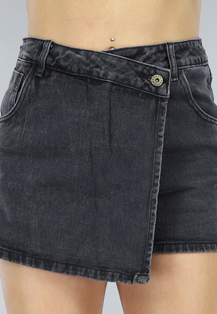 NEW2604 Antraciet Denim Overslag Skort