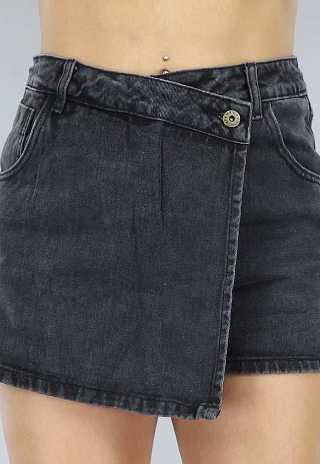 NEW2604 Antraciet Denim Overslag Skort