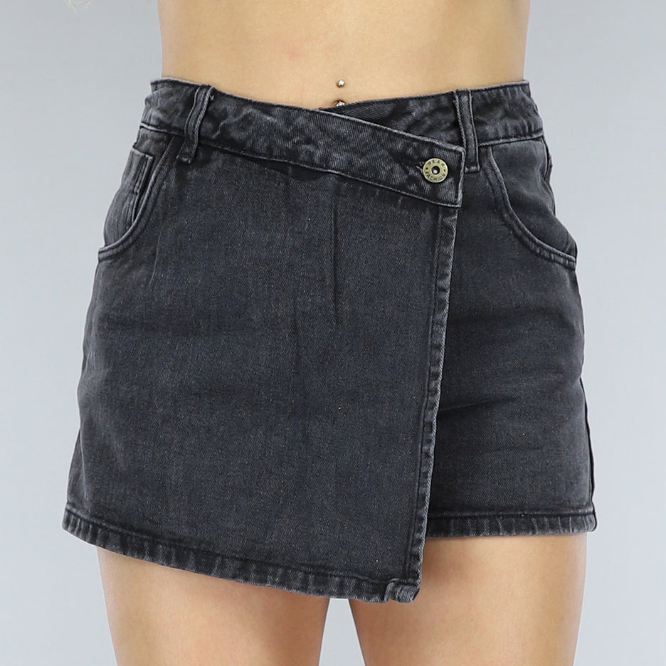 NEW2604 Antraciet Denim Overslag Skort