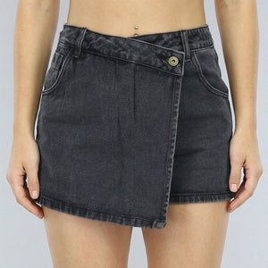 NEW2604 Antraciet Denim Overslag Skort