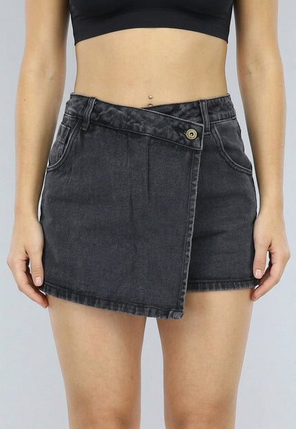 NEW2604 Antraciet Denim Overslag Skort