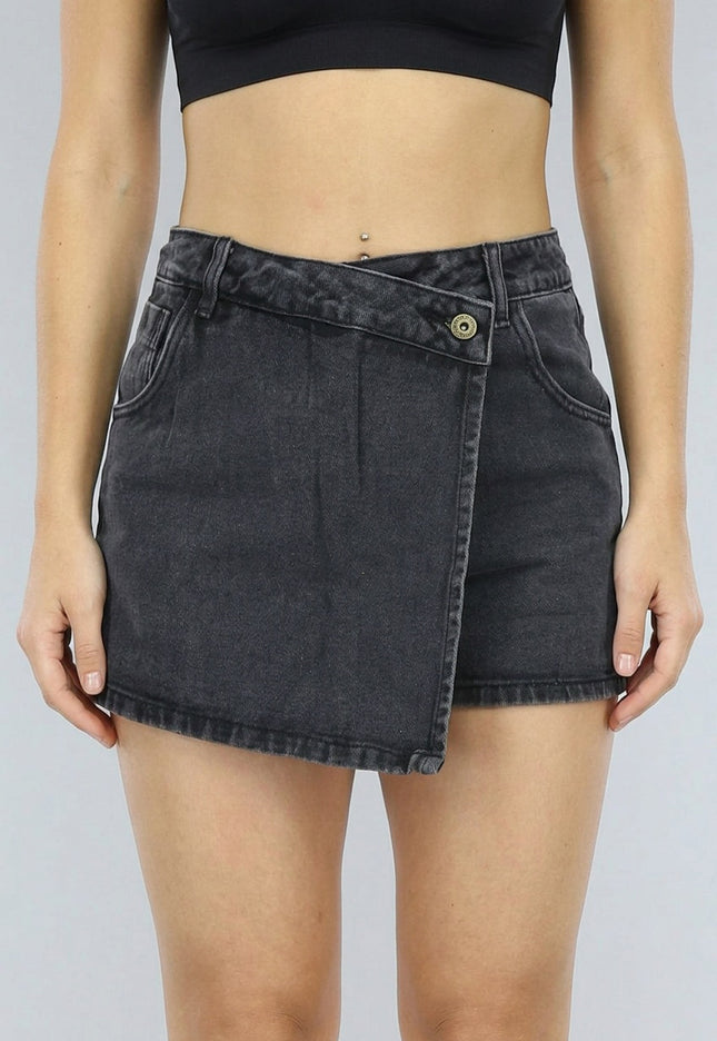 NEW2604 Antraciet Denim Overslag Skort