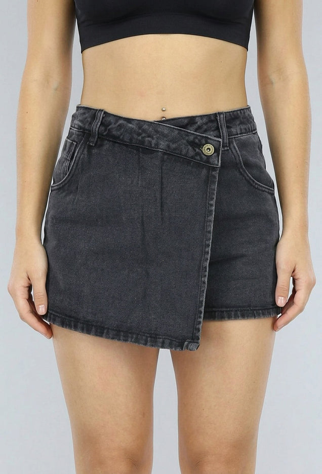NEW2604 Antraciet Denim Overslag Skort