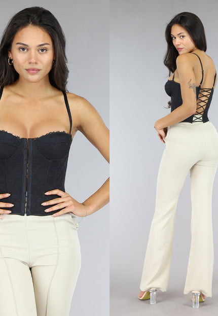 NEW2604 Zwarte Korset Top met Kanten Details