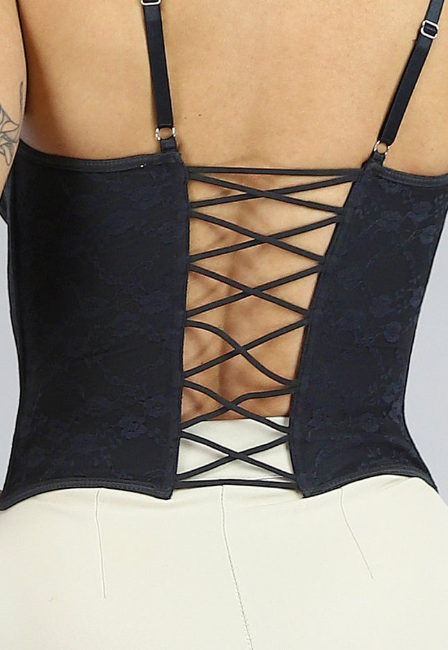 NEW2604 Zwarte Korset Top met Kanten Details