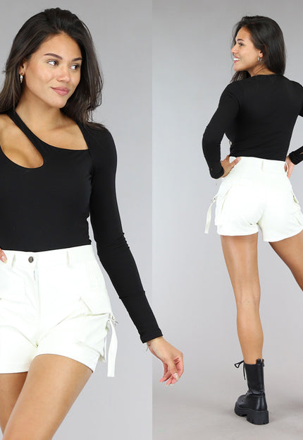 NEW2604 Zwarte Longsleeve Cut Out Bodysuit