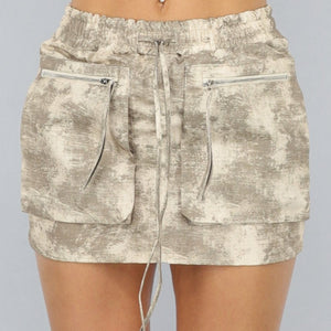 OP=OP.50.NL Beige Cargo Print Rok met Zakken