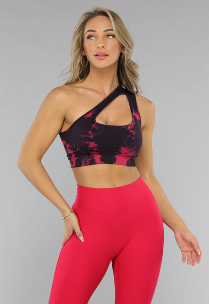 NEW2606 One Shoulder Sport-bh met Tie Dye Print