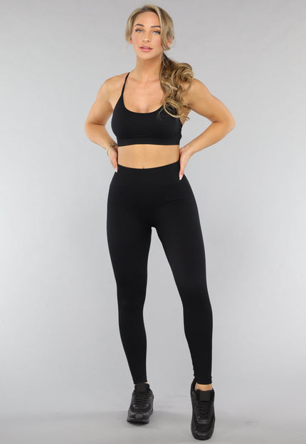 NEW2606 Zwarte High Waist Rib Sportlegging