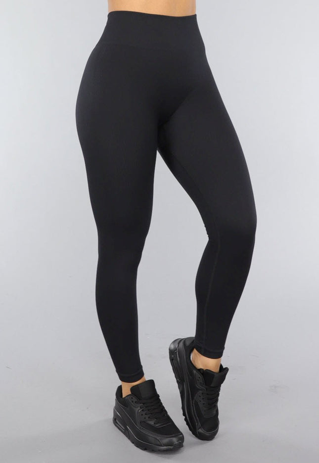 NEW2606 Zwarte High Waist Rib Sportlegging
