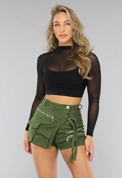 NEW2606 Zwarte Sportieve Mesh Top