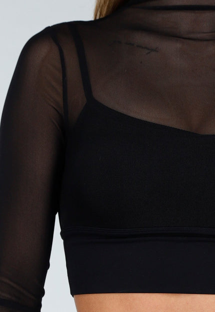 NEW2606 Zwarte Sportieve Mesh Top