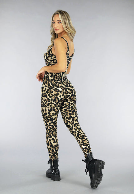 NEW2607 Elastische Panterprint Jumpsuit