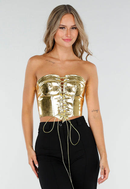 NEW2607 Metallic Gouden Korset Top