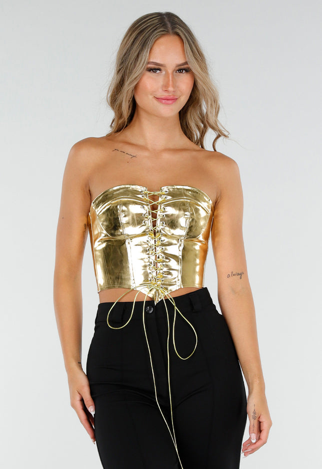 NEW2607 Metallic Gouden Korset Top