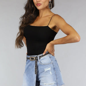 NEW2607 Padded Zwart Topje met Spaghettibandjes