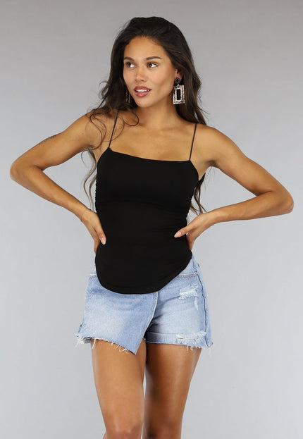 NEW2607 Padded Zwart Topje met Spaghettibandjes