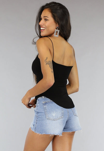 NEW2607 Padded Zwart Topje met Spaghettibandjes