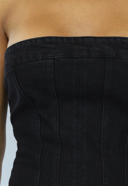 NEW2607 Zwart Strapless Denim Jurkje