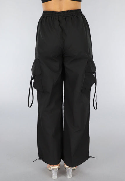NEW2607 Zwarte Parachute Cargo Broek