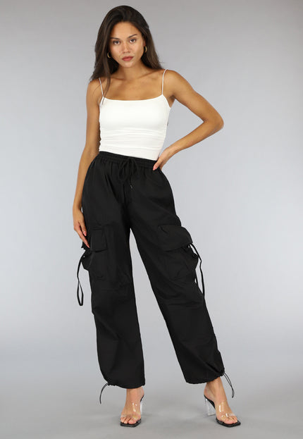 NEW2607 Zwarte Parachute Cargo Broek