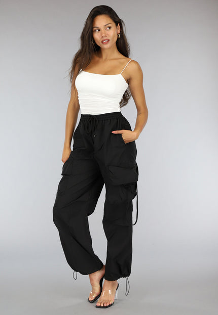 NEW2607 Zwarte Parachute Cargo Broek