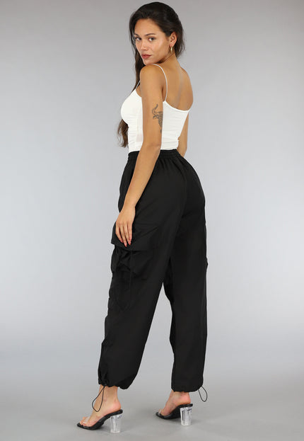 NEW2607 Zwarte Parachute Cargo Broek