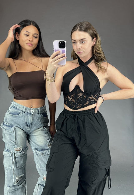 NEW2607 Zwarte Parachute Cargo Broek