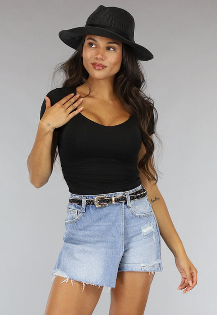 NEW2607 Zwarte Stretch Crop Top