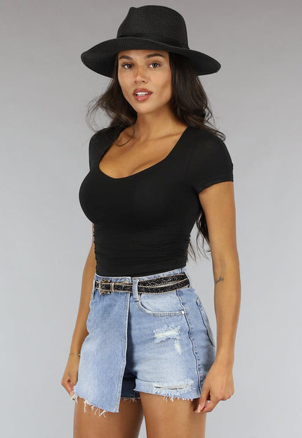 NEW2607 Zwarte Stretch Crop Top