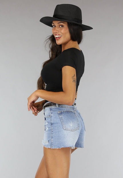 NEW2607 Zwarte Stretch Crop Top