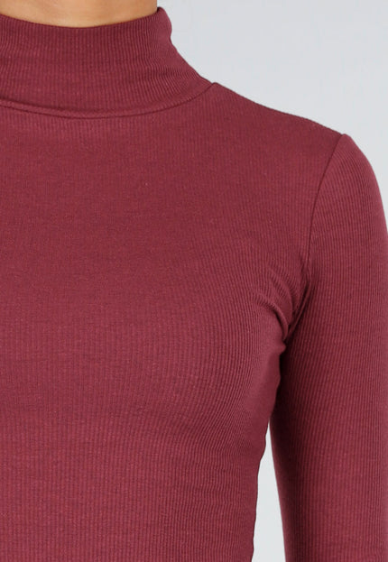 NEW260826 Bordeaux Rib Midi Jurk met Col