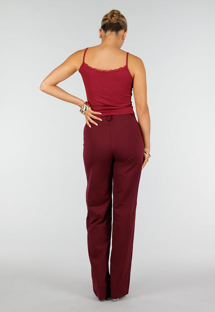 NEW260826 Bordeauxrode Rib Top met Kant