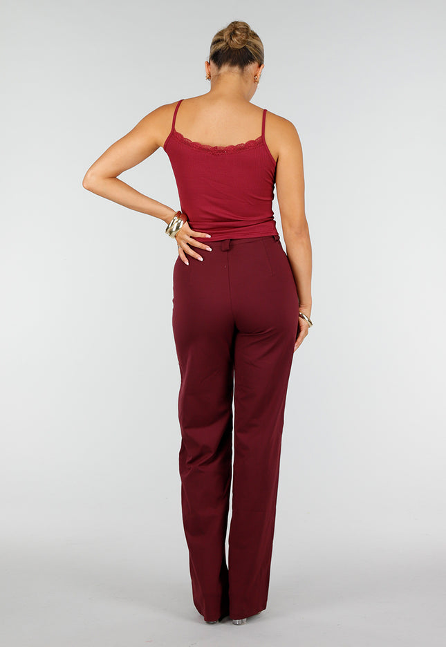 NEW260826 Bordeauxrode Rib Top met Kant