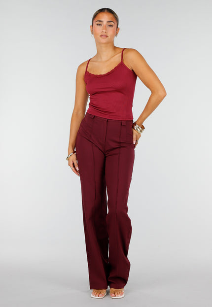 NEW260826 Bordeauxrode Rib Top met Kant