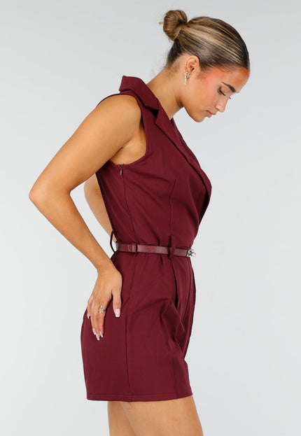 NEW260826 Bordeauxrode Stretch Playsuit met Riem
