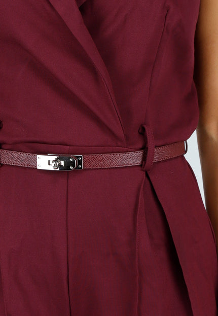 NEW260826 Bordeauxrode Stretch Playsuit met Riem