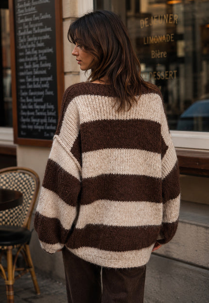 NEW260826 Bruin-Beige Gestreepte Wollen Trui