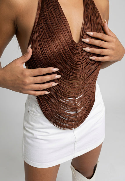 NEW260826 Bruine Franjetop met Padded Ondertop