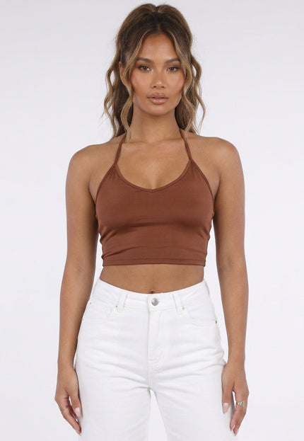 NEW260826 Bruine Franjetop met Padded Ondertop