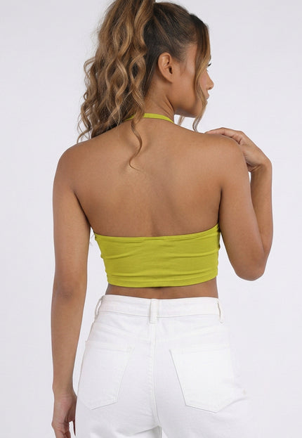 NEW260826 Groene Fringe Halter Top met Padded Ondertop