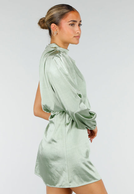 NEW260826 Groene Satijnen One Shoulder Stretch Jurk