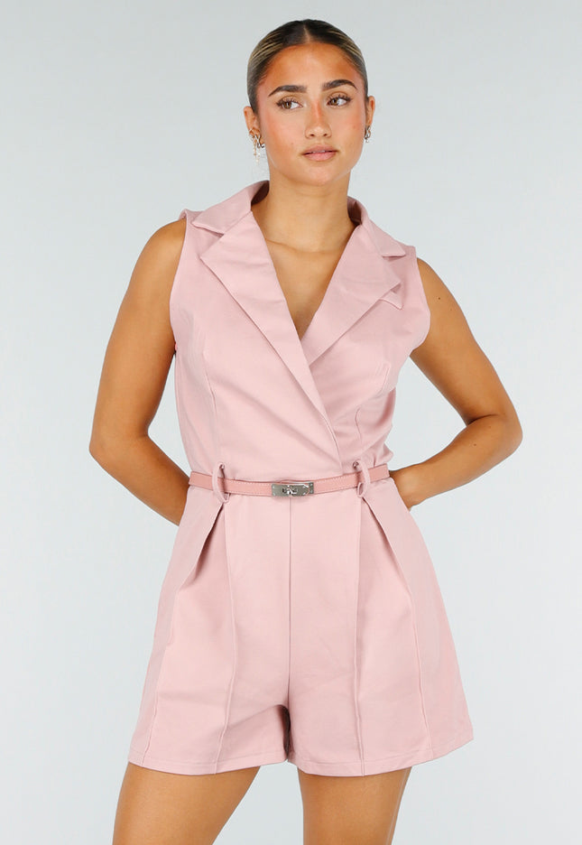 NEW260826 Roze Mouwloze Playsuit met Stretch