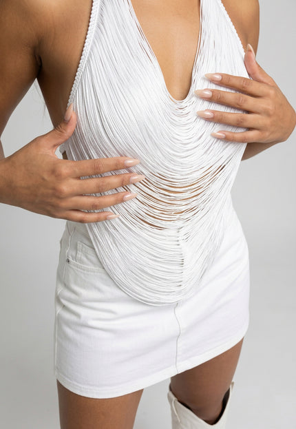 NEW260826 Witte Franjetop met Padded Ondertop