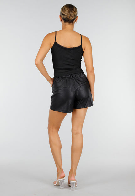 NEW260826 Zwarte Rib Top met Spaghettibandjes en Kant