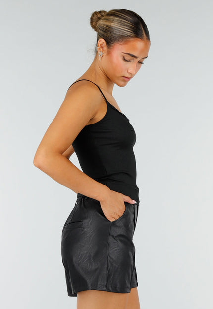 NEW260826 Zwarte Rib Top met Spaghettibandjes en Kant