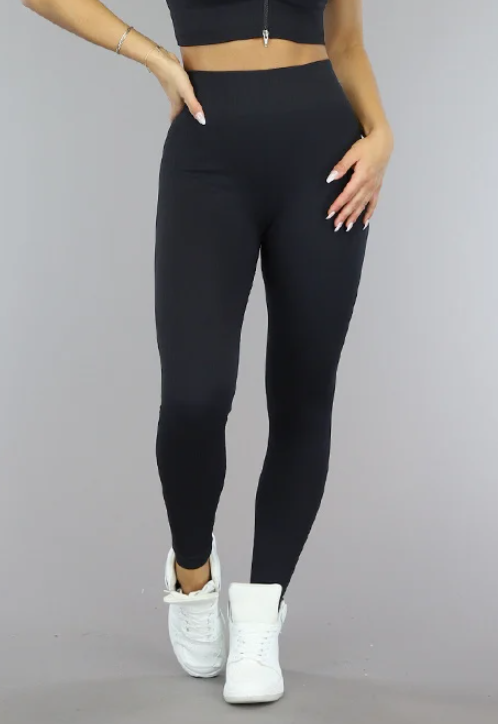 NEW2610 Zwarte Grove Rib Sport Legging
