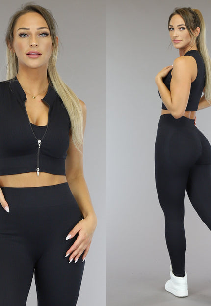 NEW2610 Zwarte Grove Rib Sporttop