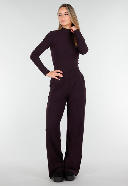 NEW261125 Aubergine Stretch Broek van Fleecestof